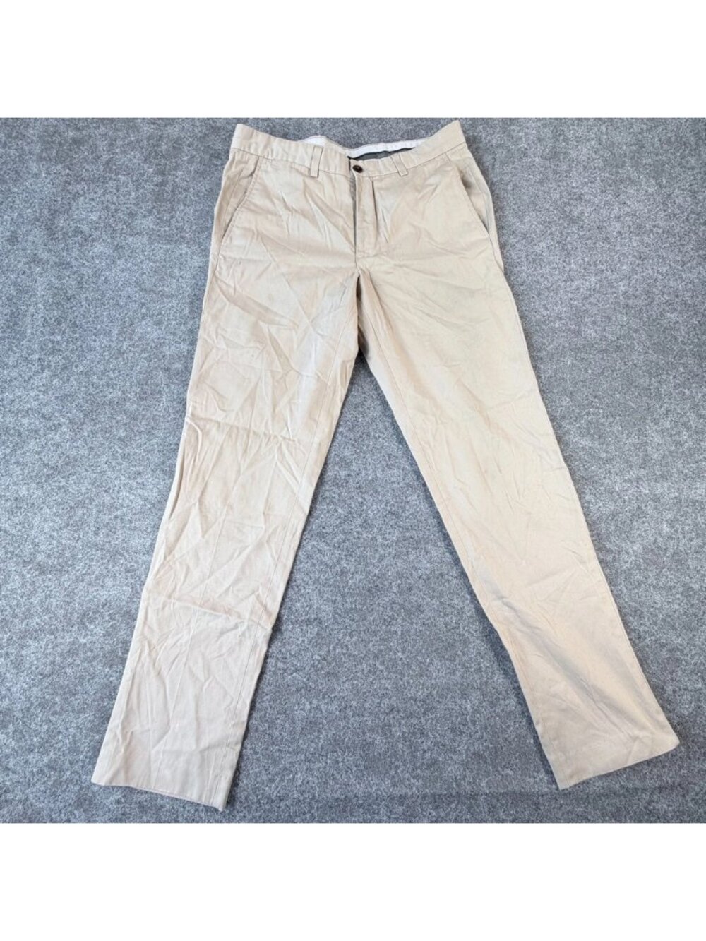 Eddie Bauer Chino Pants Mens 33 Beige Flat Front Wrinkle-Free Slim Fit Straight